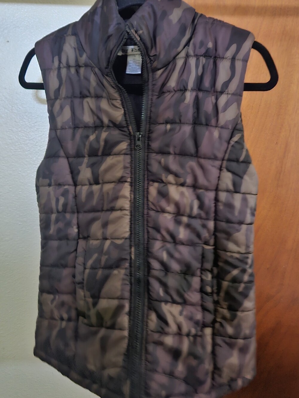 Say What? Camo Puffer Vest Full Zip Quilted Streetwear Gorpcore Jacket Small